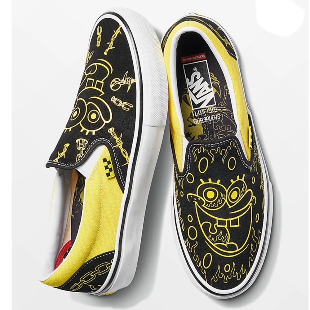 Vans Men's Black and Yellow Slip-On Shoes